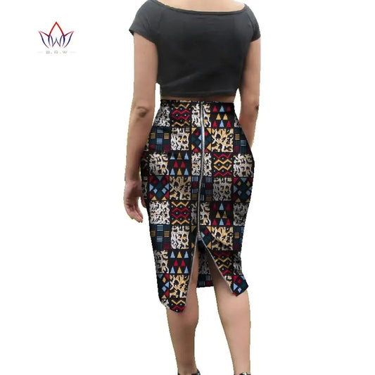 Bintarealwax African Wax Print Skirt for Women Dashiki Bazin Plus Size Lady Ski