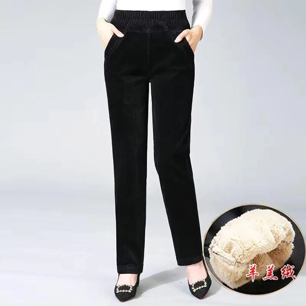 Plush Thick Casual Pants Fleece Pencil Pants Women's Corduroy Warm High Waist P