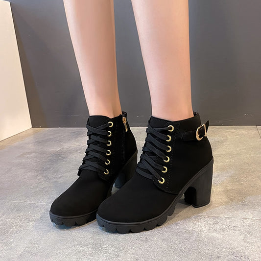 New Spring Winter Women Pumps Boots High Quality Lace-up European Ladies Shoes