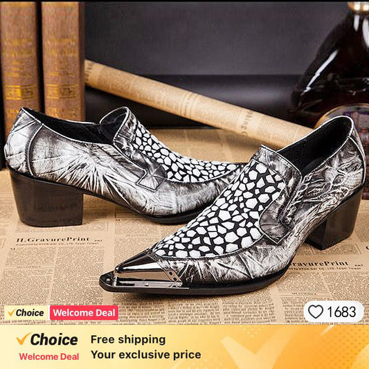 Christia Bella Italian Fashion Men Dress Shoes Fashion Fish Scales Pointed Toe