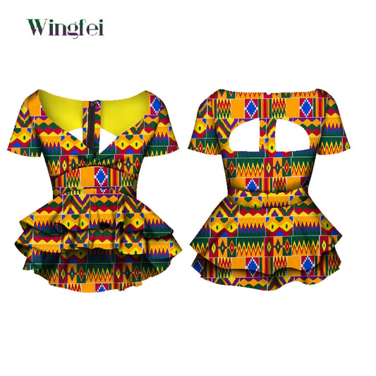 Dashiki African Clothes for Women Bazin Riche Gorgeous V-Neck Crop Top Shirts Ankar