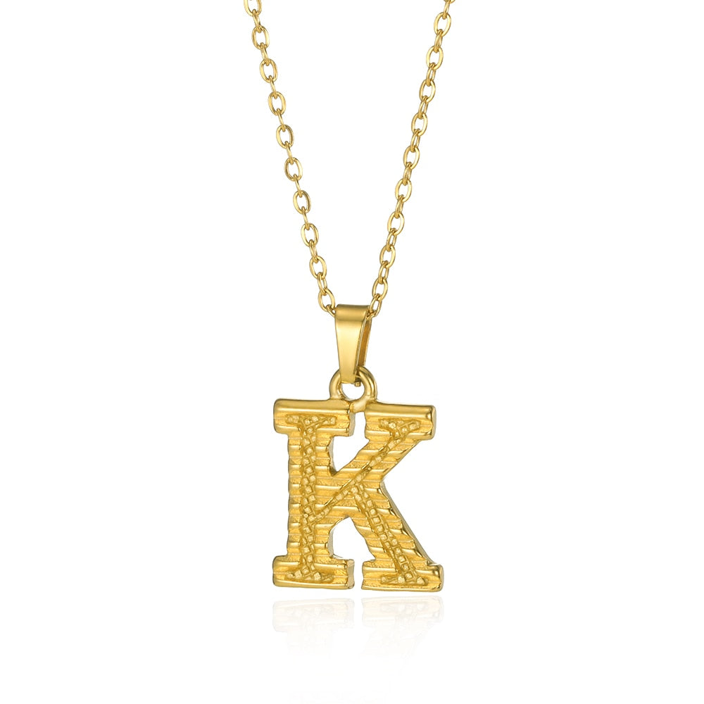 Stainless Steel Initial Necklaces For Women Men Gold Color Letter Necklace Pend