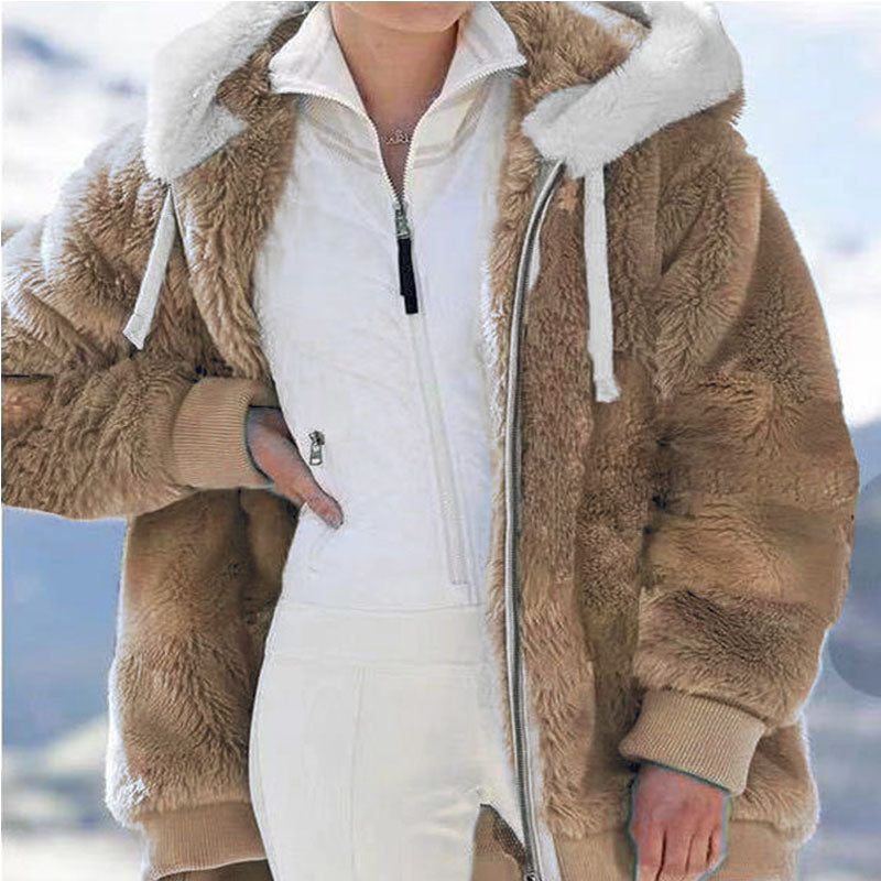 2024 Winter Fashion Women's Coat New Casual Hooded Zipper Ladies Clothes Cashme