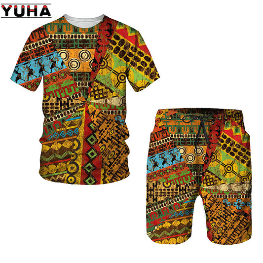 YUHA,African 3D Print Women's/Men's T-shirts Sets Africa Dashiki MenÃ¢â‚¬â„¢s Tracksui