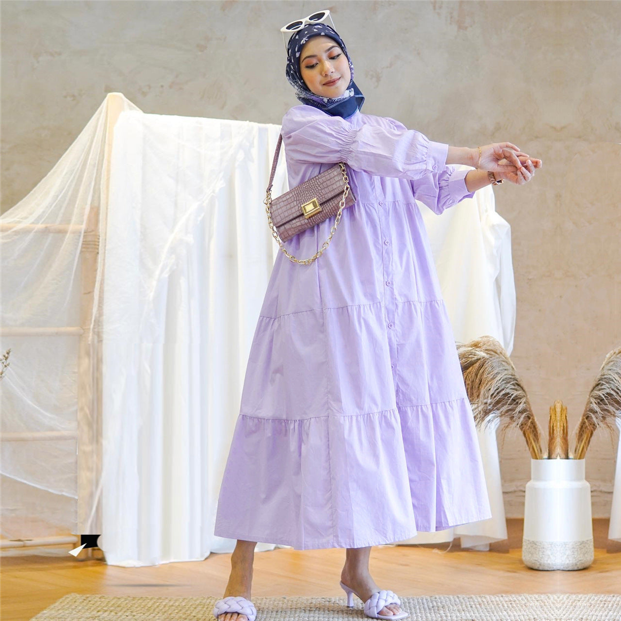 Malay Indonesian Cotton Muslim Patchwork Dress