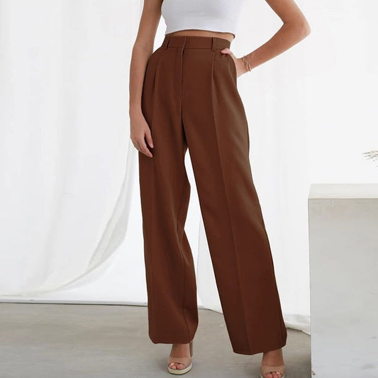 2022 Spring Women's Green High Waist Wide Leg Pants Ladies Suit Pants Loose Casual Long Trousers