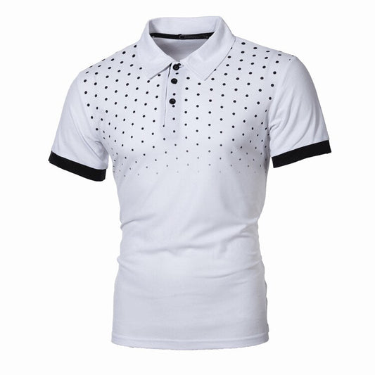 2022 Men Polo Shirts Fashion Polka Dot Print Summer New Polos Top Cotton Breathable Slim Fit Patchwork Shirts Male Outdoor Shirt