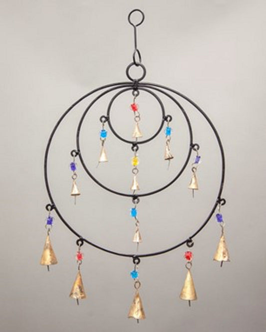 Triple Circle Chime With Glass Beads and Brass Bells