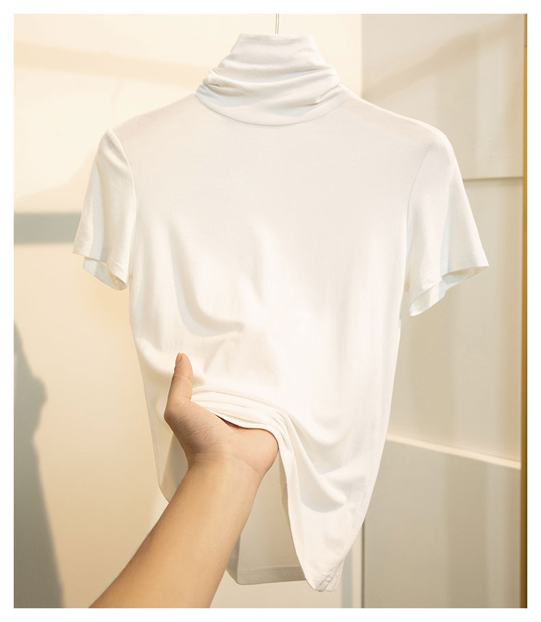 Women Clothing Short Sleeve Turtleneck Women's T-Shirt Solid Color Cotton Woman Top Summer Tops for Girls