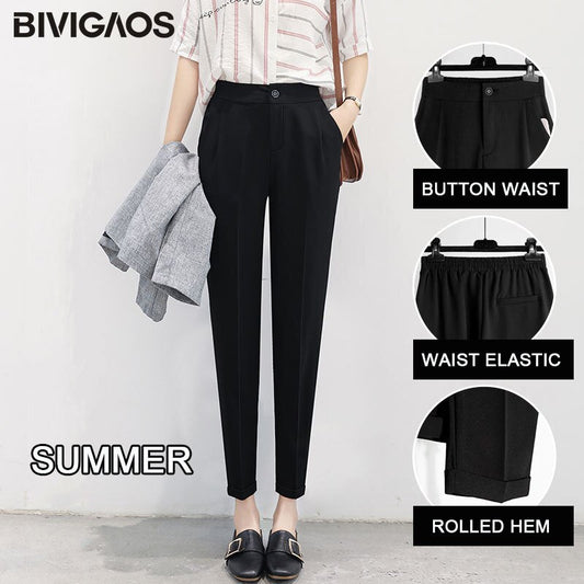 BIVIGAOS Spring Autumn Ladies Korean OL Black Harem Pants Breathable Summer Thin Casual Pencil Pants Suit Trousers Women Office