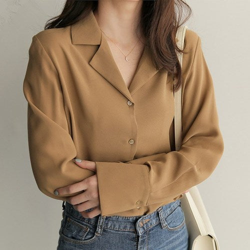 2022 Spring Long Sleeve Women Shirts Clothes Blusas Mujer Cardigan Women Blouses Vintage Solid White Chiffon Blouse Tops 9379 50