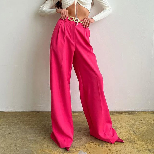 2022 Spring Women's Green High Waist Wide Leg Pants Ladies Suit Pants Loose Casual Long Trousers