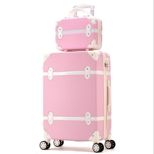 TRAVEL TALE Women Hard Retro Rolling Luggage Set Trolley Baggage With Cosmetic Bag Vintage Suitcase for Girls