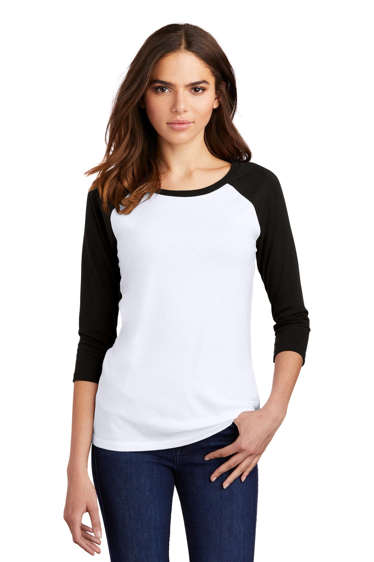 District? Women's Perfect Tri? 3/4-Sleeve Raglan. DM136L