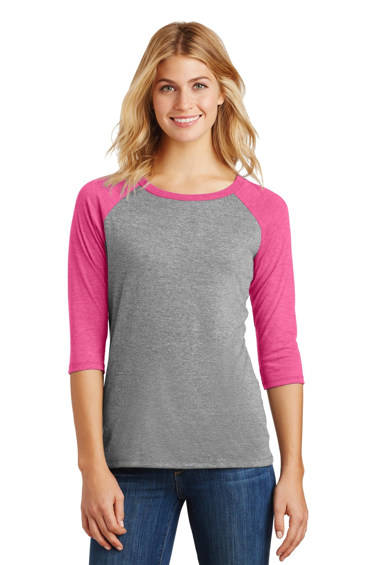 District? Women's Perfect Tri? 3/4-Sleeve Raglan. DM136L