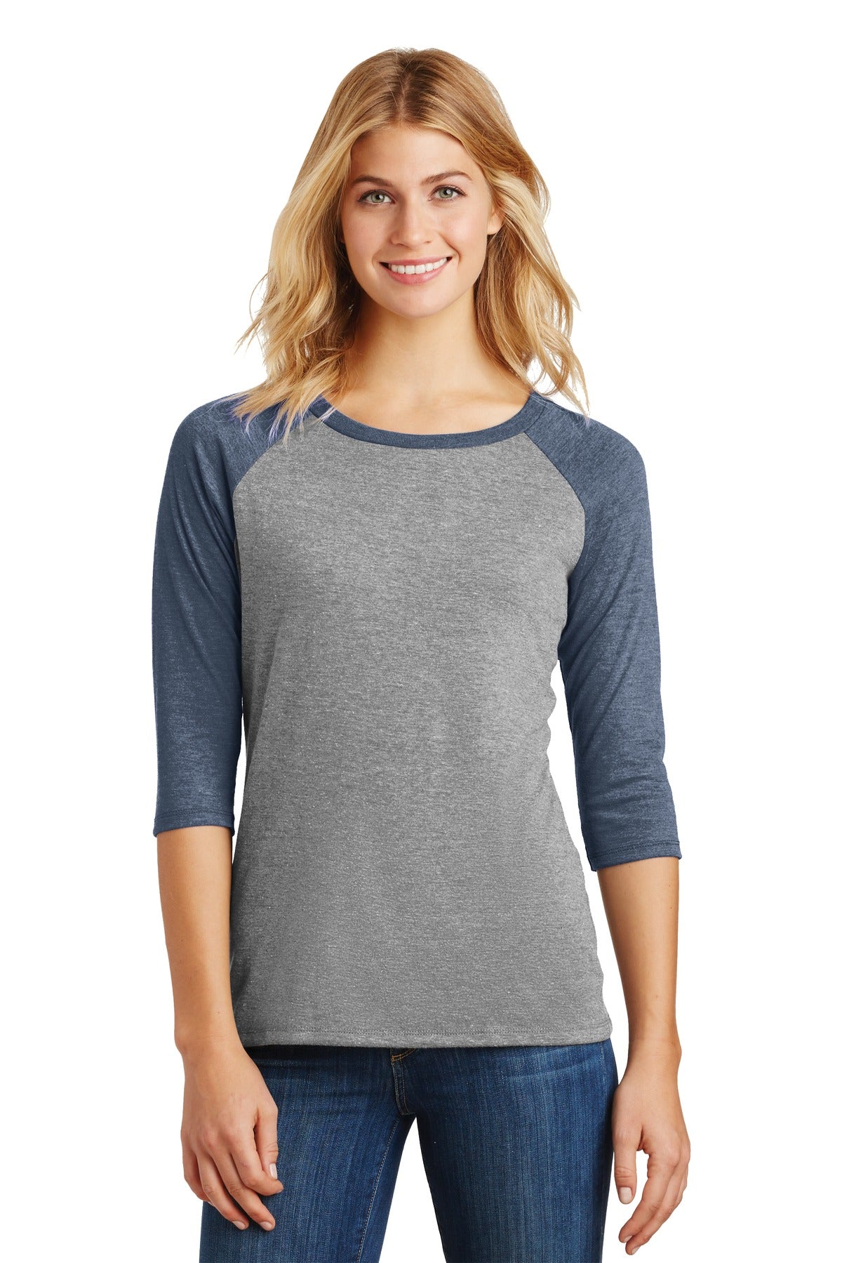 District? Women's Perfect Tri? 3/4-Sleeve Raglan. DM136L