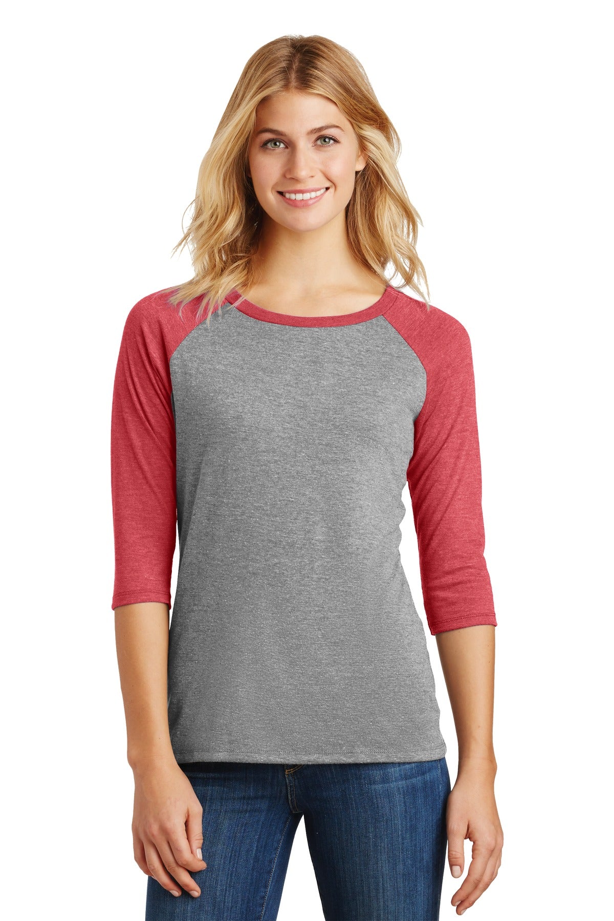 District? Women's Perfect Tri? 3/4-Sleeve Raglan. DM136L