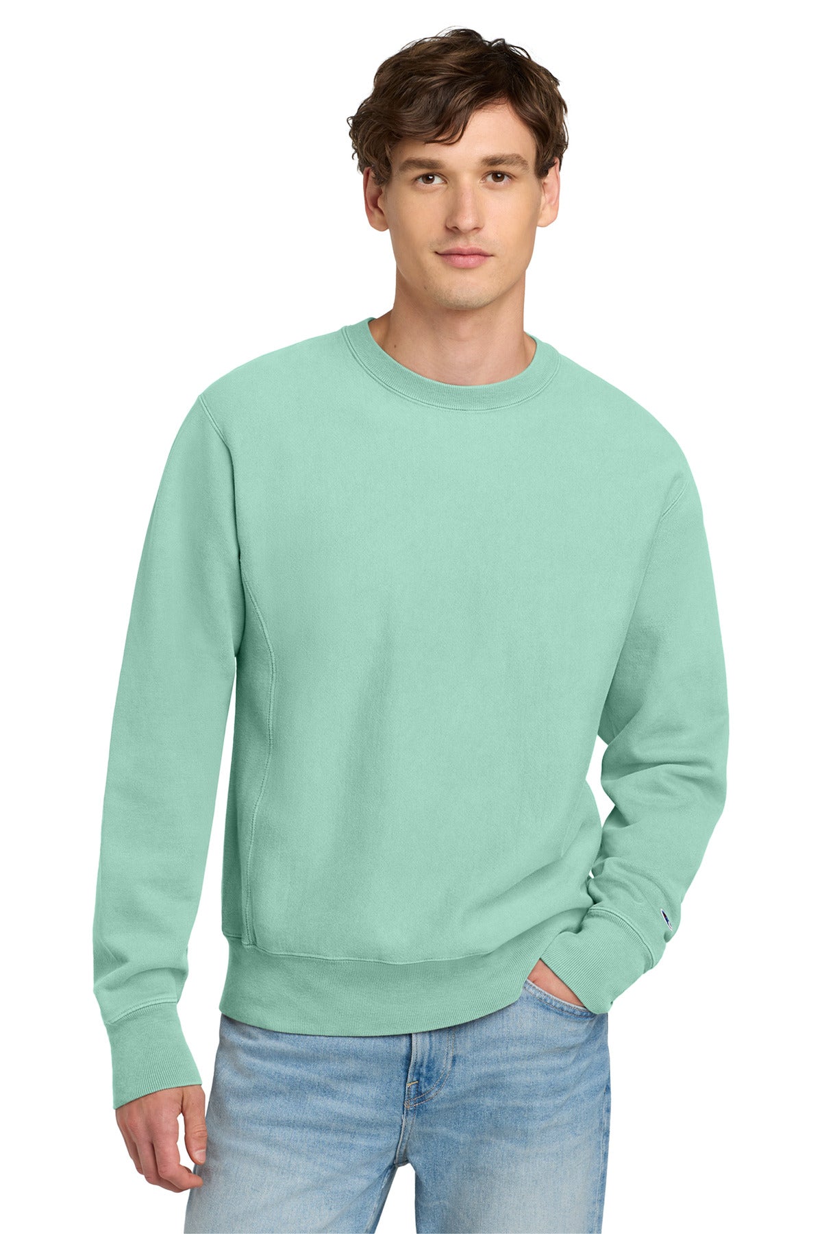 Champion Â® Reverse Weave Â® Garment-Dyed Crewneck Sweatshirt. GDS149