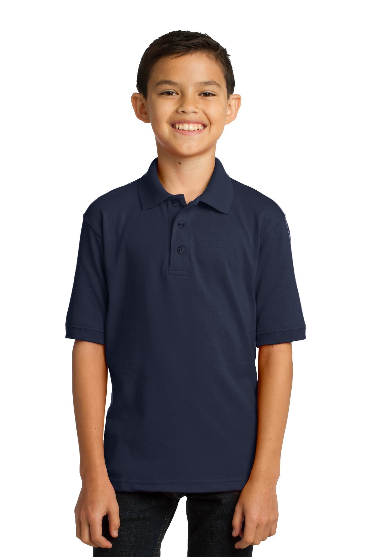 Port & CompanyÂ® Youth Core Blend Jersey Knit Polo. KP55Y