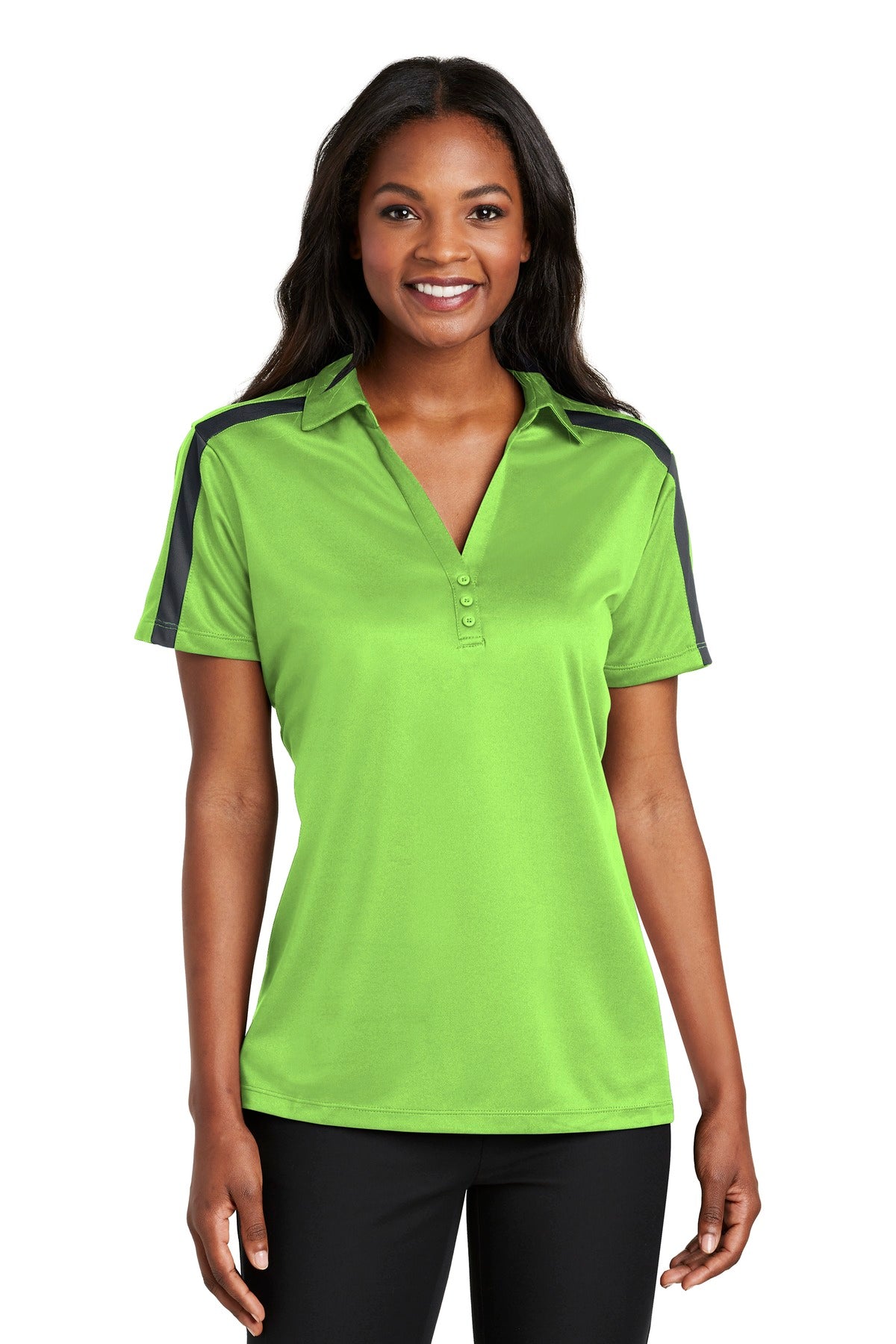 Port AuthorityÂ® Women's Silk Touchâ„¢ Performance Colorblock Stripe Polo. L547