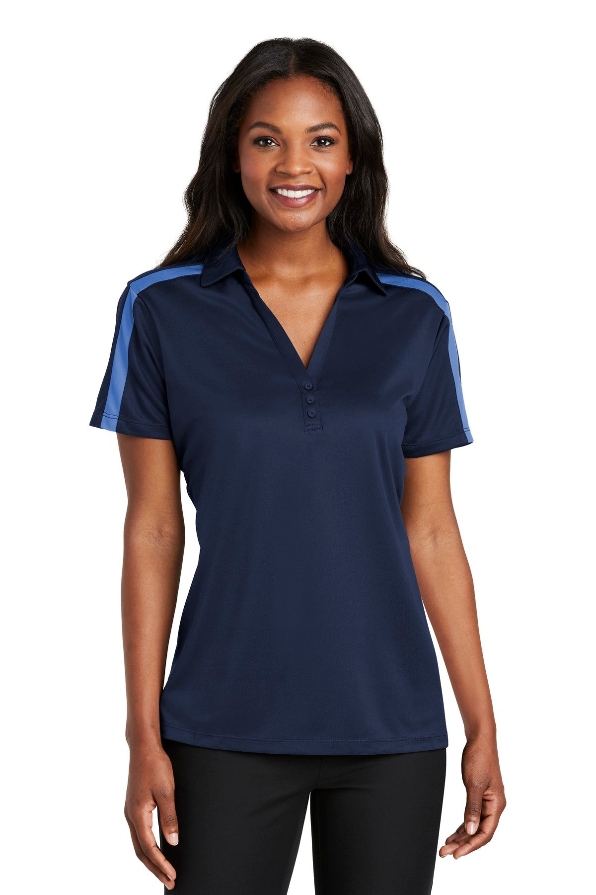 Port AuthorityÂ® Women's Silk Touchâ„¢ Performance Colorblock Stripe Polo. L547