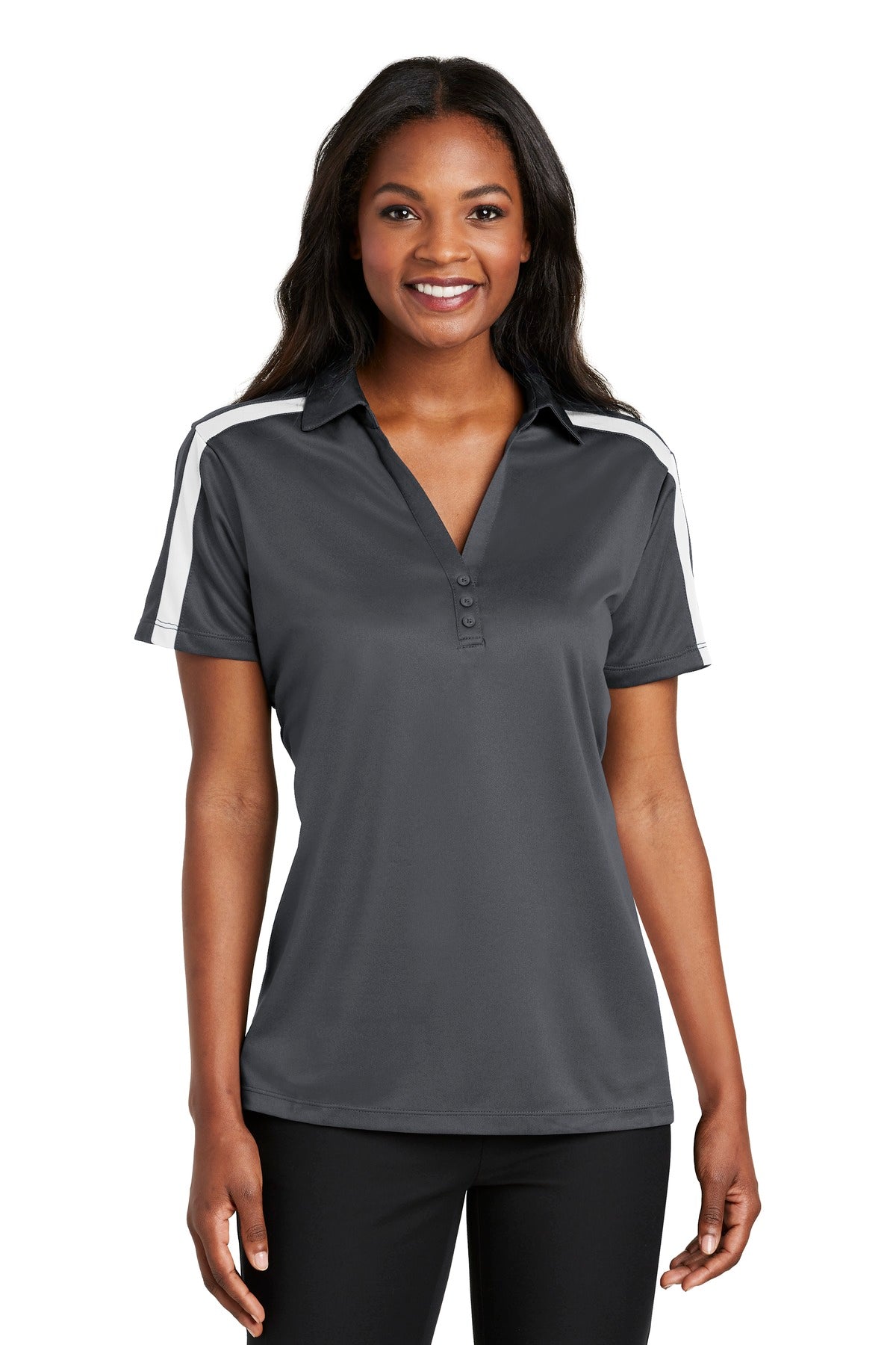 Port AuthorityÂ® Women's Silk Touchâ„¢ Performance Colorblock Stripe Polo. L547