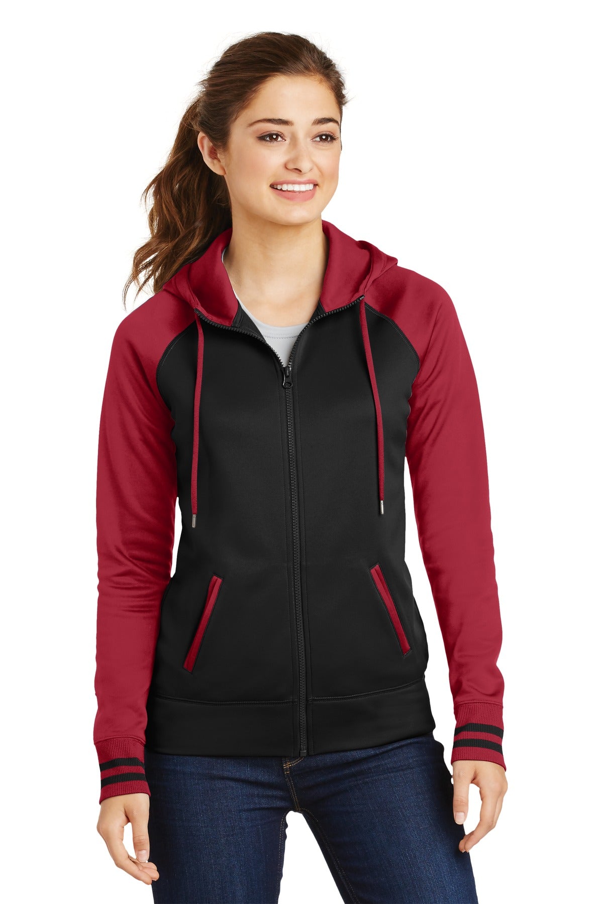 Sport-TekÃ‚Â® Women's Sport-WickÃ‚Â® Varsity Fleece Full-Zip Hooded Jacket. LST236