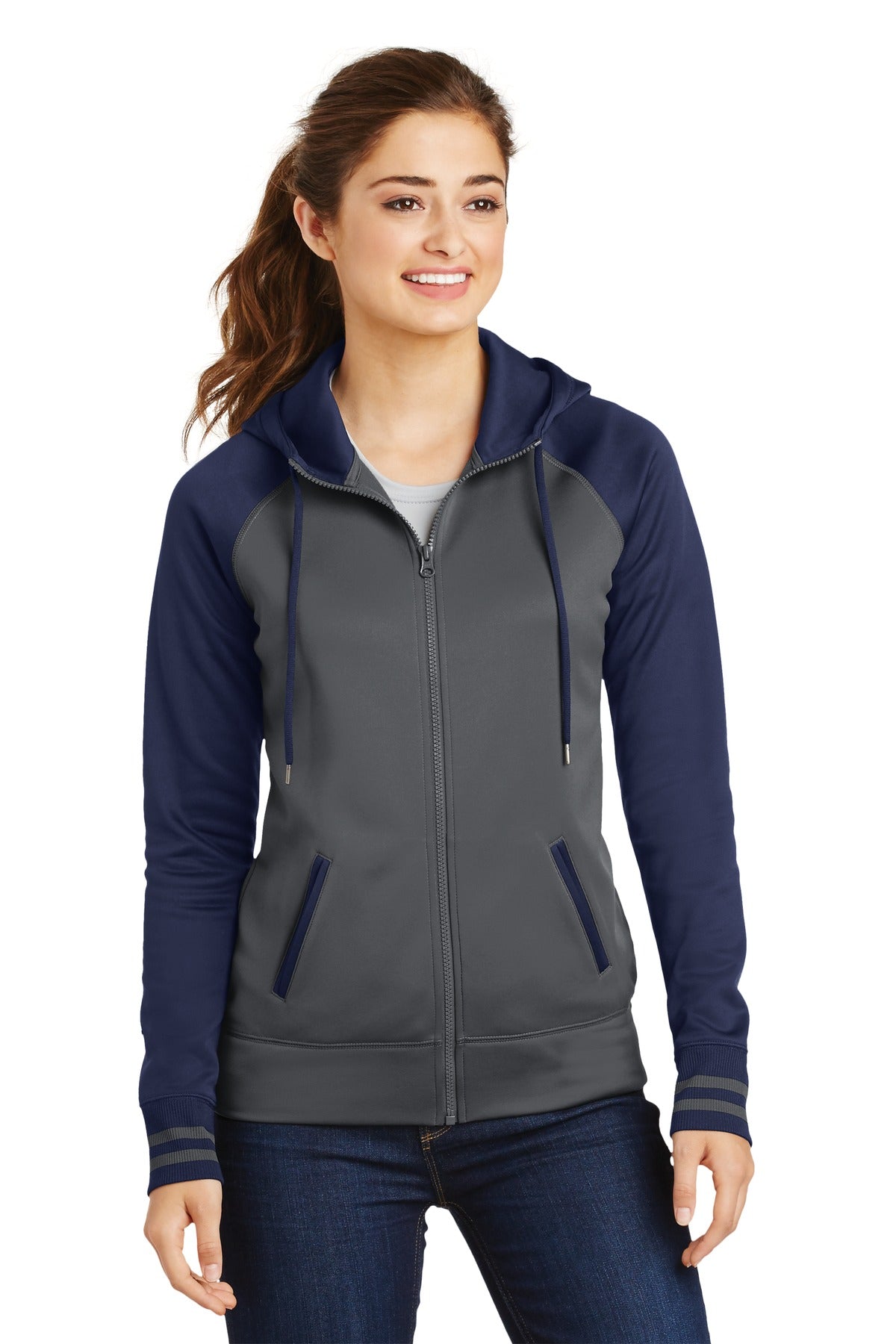 Sport-TekÃ‚Â® Women's Sport-WickÃ‚Â® Varsity Fleece Full-Zip Hooded Jacket. LST236