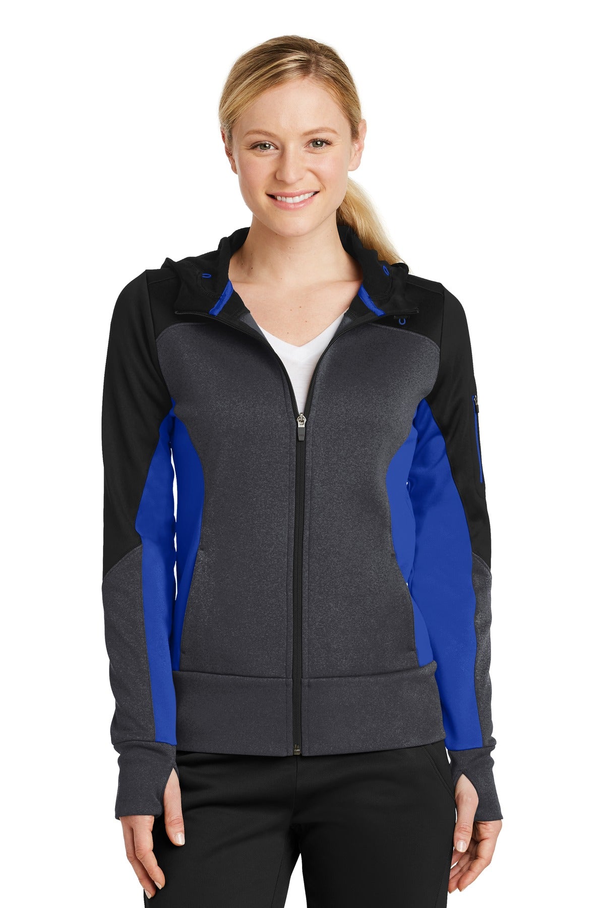 Sport-TekÃ‚Â® Women's Tech Fleece Colorblock Full-Zip Hooded Jacket. LST245