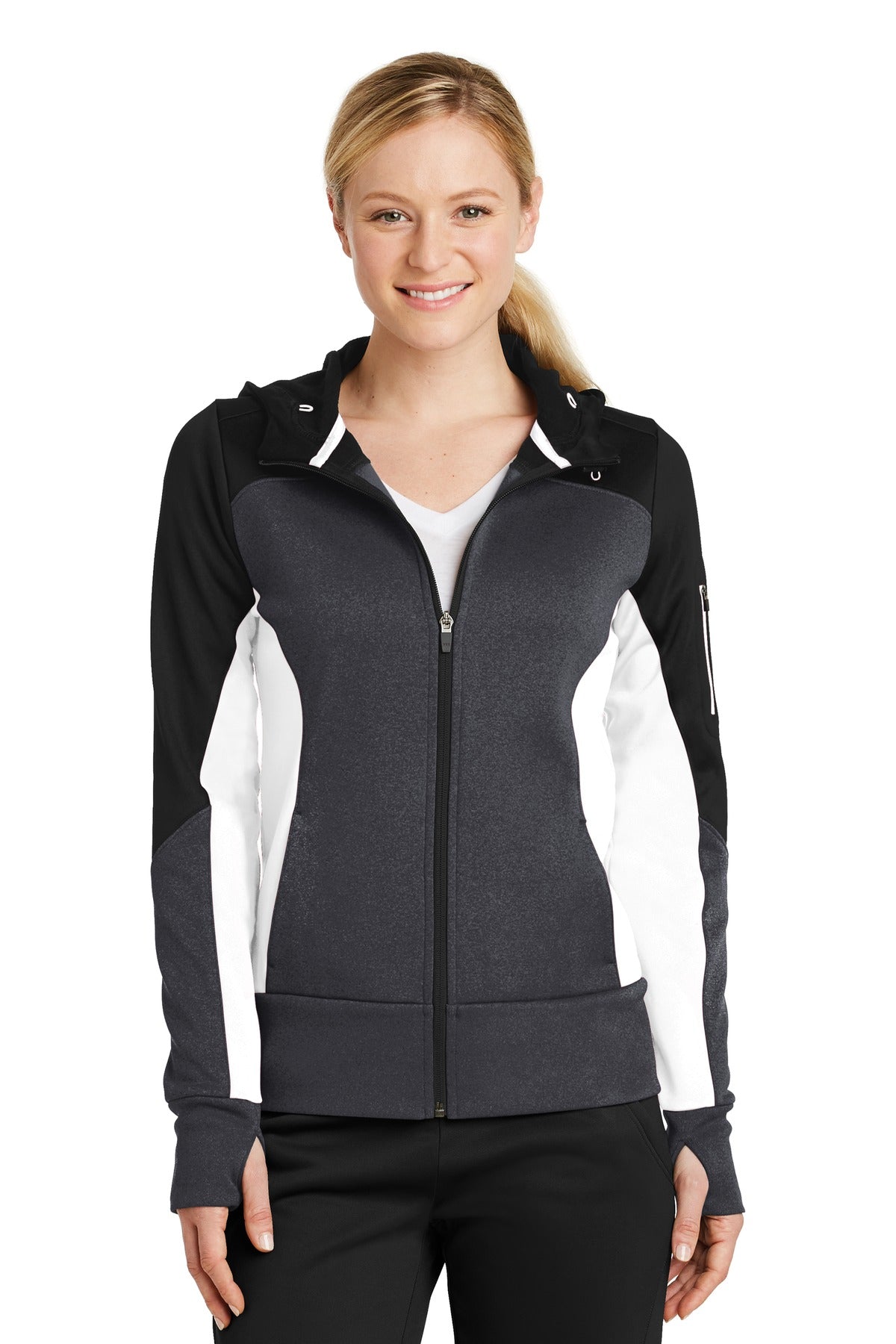 Sport-TekÃ‚Â® Women's Tech Fleece Colorblock Full-Zip Hooded Jacket. LST245