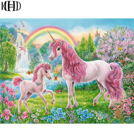 MHD3D diamond painting unicorn mother and child 100% round cross stitch pattern semi-finished frameless wall decoration