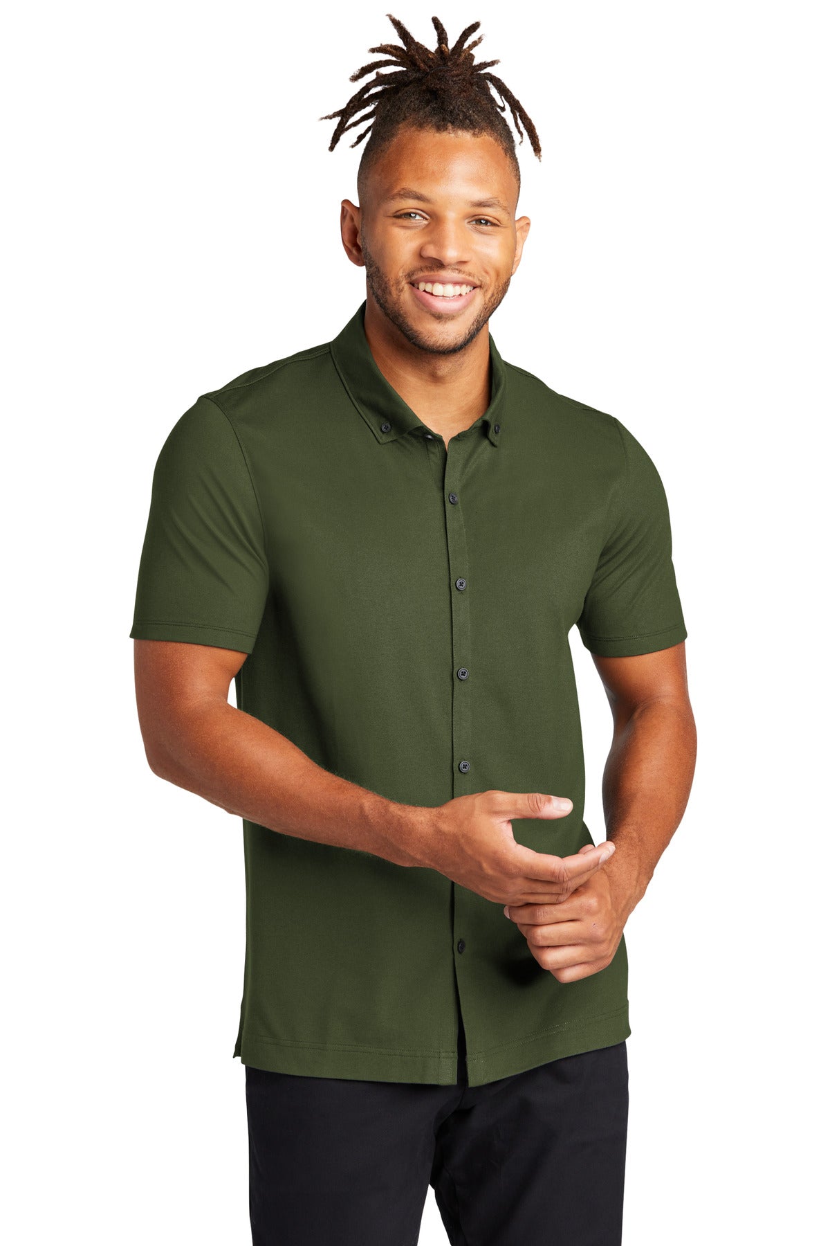 Mercer+MettleÂ® Stretch Pique Full-Button Polo MM1006