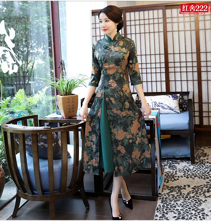 New Vietnam Aodai Velour Cheongsams Traditional Dress Retro Qi Pao Women Antique