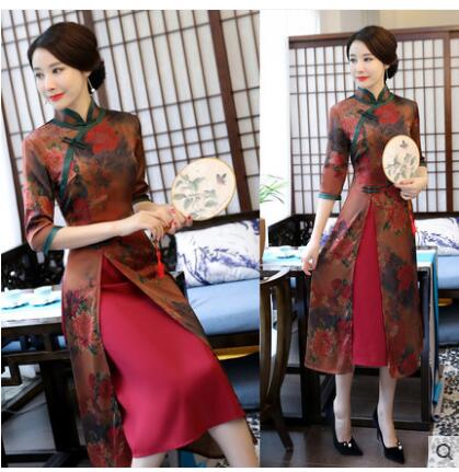 New Vietnam Aodai Velour Cheongsams Traditional Dress Retro Qi Pao Women Antique