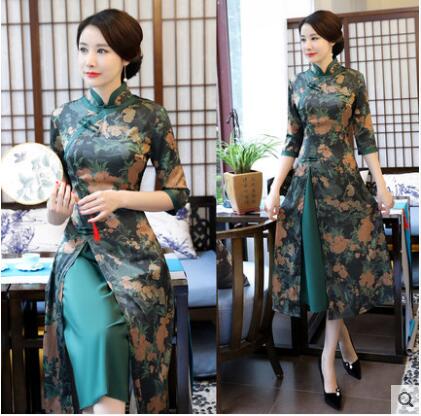 New Vietnam Aodai Velour Cheongsams Traditional Dress Retro Qi Pao Women Antique