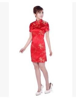 New ladies short sleeve Gorgeous red cheongsam qipao dresses Qi pao Cheongsam vestidos party Evening Dress Chinese traditional dress