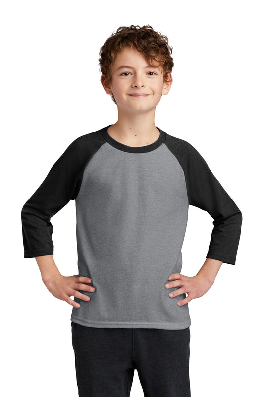 Port & CompanyÂ® Youth Core Blend 3/4-Sleeve Raglan Tee. PC55YRS