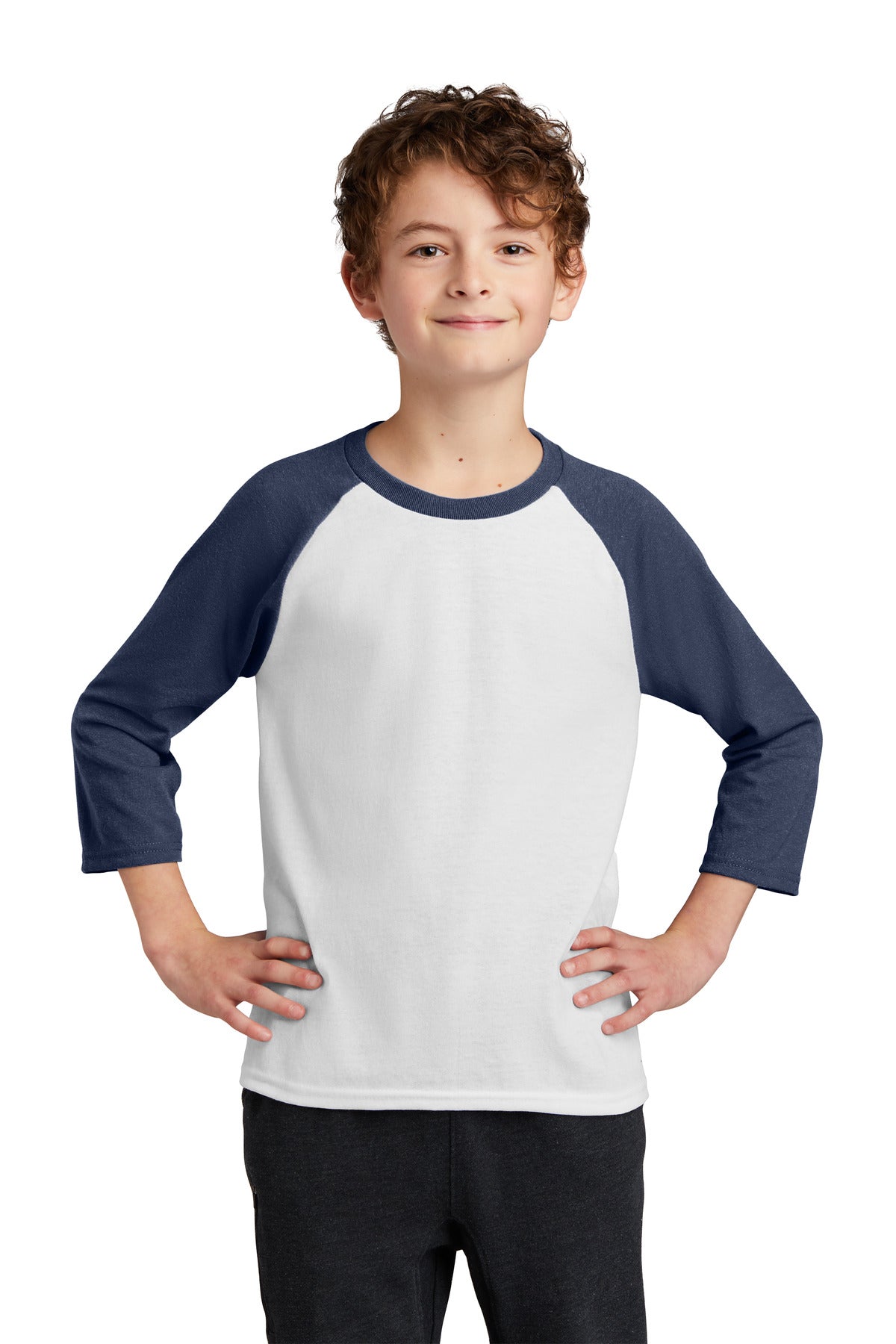 Port & CompanyÂ® Youth Core Blend 3/4-Sleeve Raglan Tee. PC55YRS