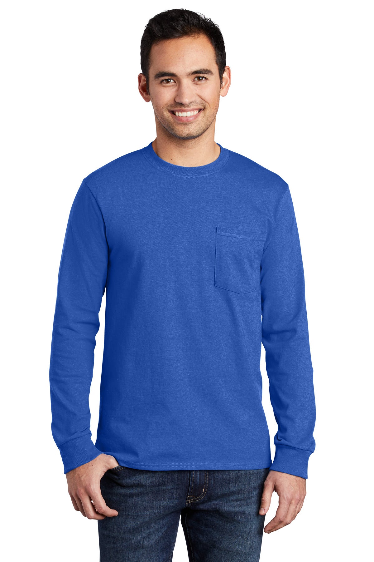 Port & CompanyÂ® - Long Sleeve Essential Pocket Tee.  PC61LSP