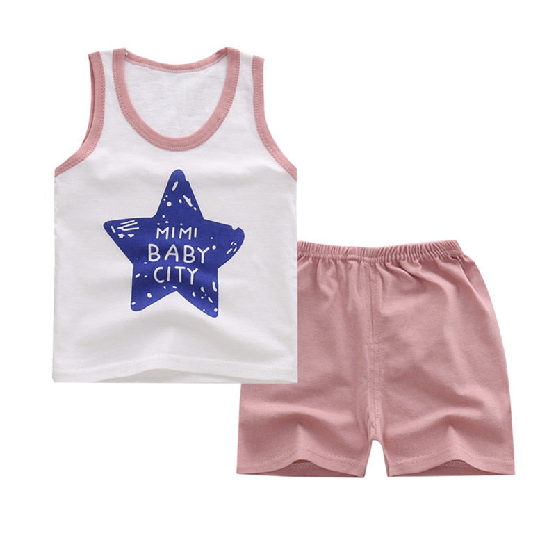 RUBU Summer Baby Girls Boys Clothing set Children Cotton Sport Suit 2 Pcs sets Sleeveless T Shirt + Shorts Kids Pajamas Suit