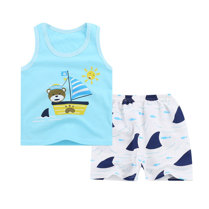 RUBU Summer Baby Girls Boys Clothing set Children Cotton Sport Suit 2 Pcs sets Sleeveless T Shirt + Shorts Kids Pajamas Suit