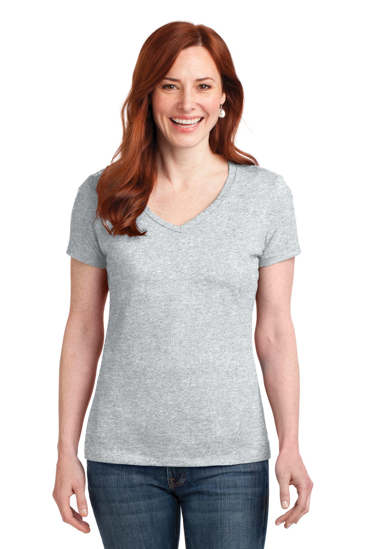 HanesÂ® Women's Perfect-T Cotton V-Neck T-Shirt. S04V