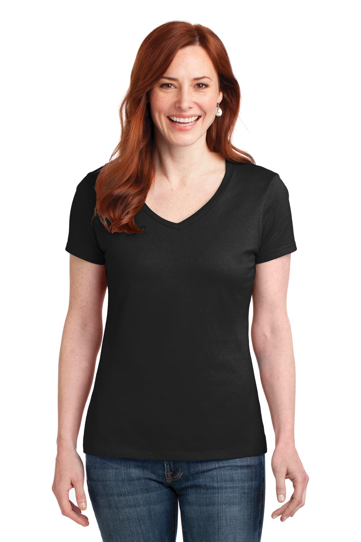 HanesÂ® Women's Perfect-T Cotton V-Neck T-Shirt. S04V