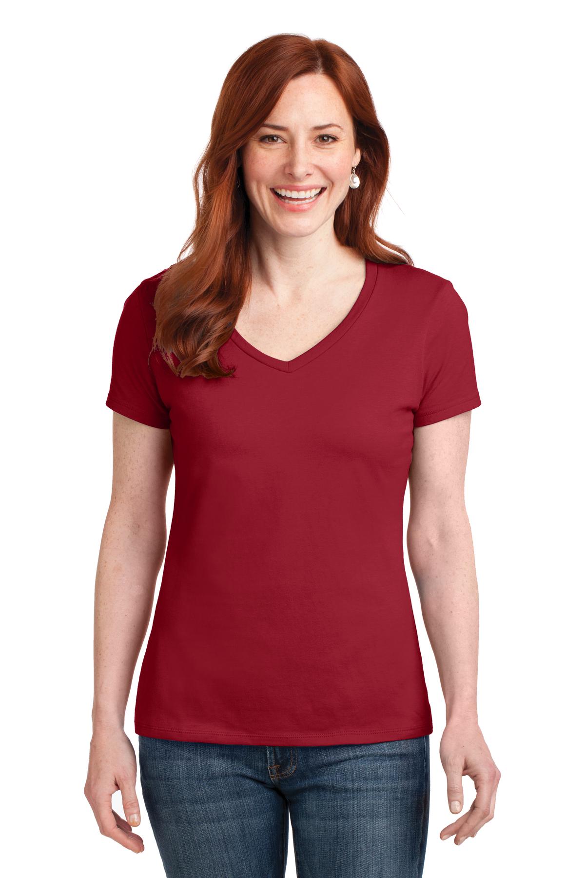 HanesÂ® Women's Perfect-T Cotton V-Neck T-Shirt. S04V