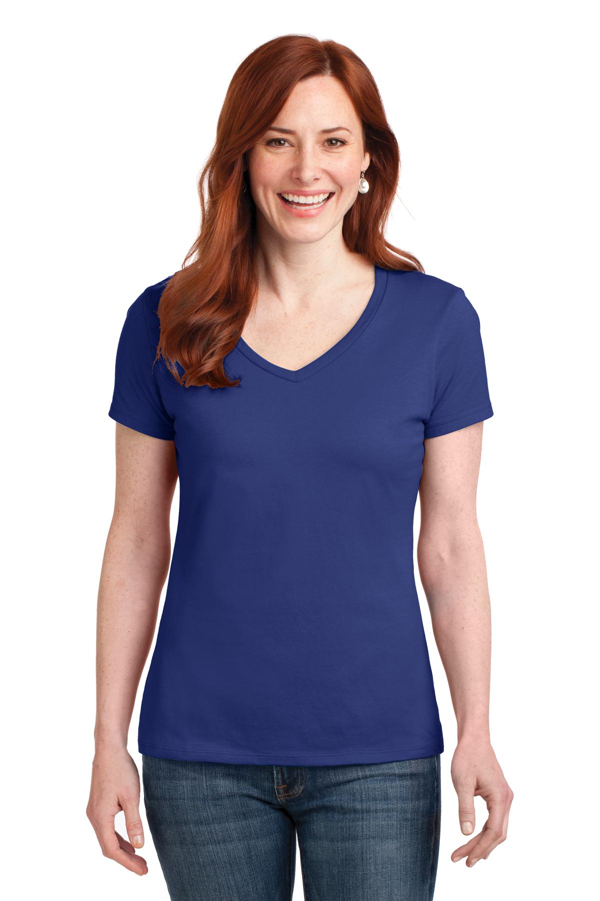 HanesÂ® Women's Perfect-T Cotton V-Neck T-Shirt. S04V