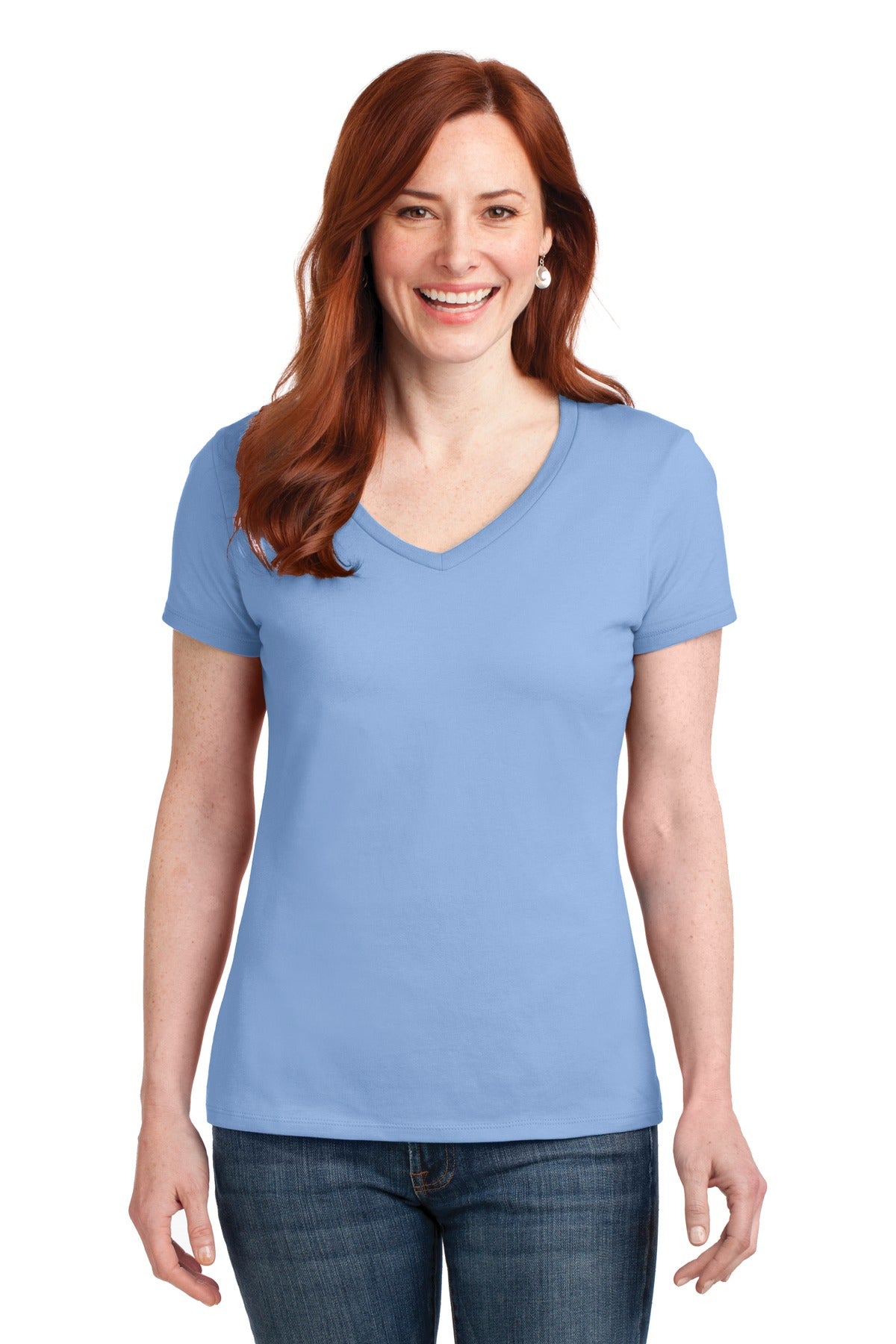 HanesÂ® Women's Perfect-T Cotton V-Neck T-Shirt. S04V