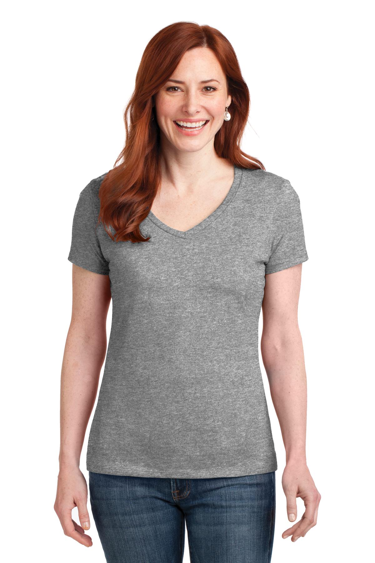 HanesÂ® Women's Perfect-T Cotton V-Neck T-Shirt. S04V