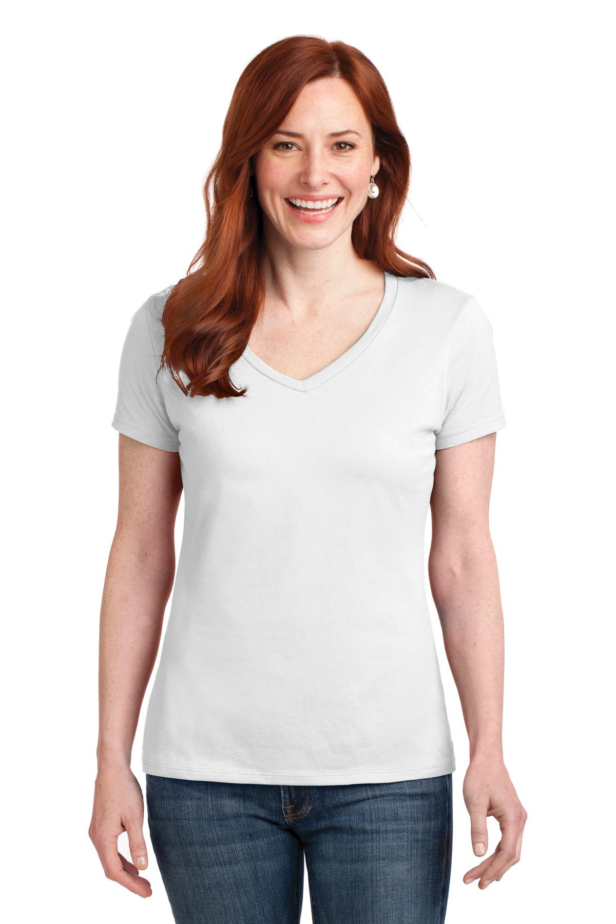 HanesÂ® Women's Perfect-T Cotton V-Neck T-Shirt. S04V