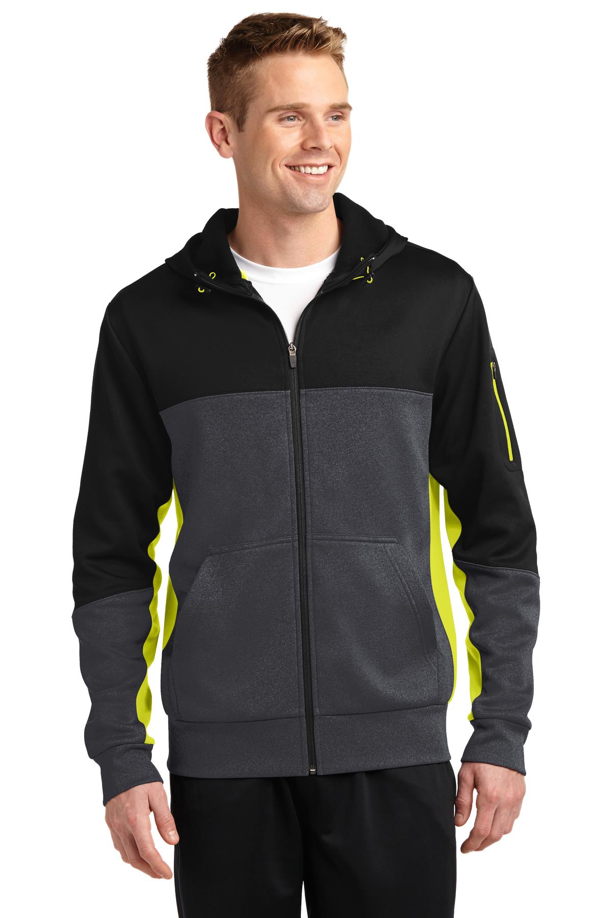 Sport-TekÃ‚Â® Tech Fleece Colorblock Full-Zip Hooded Jacket. ST245