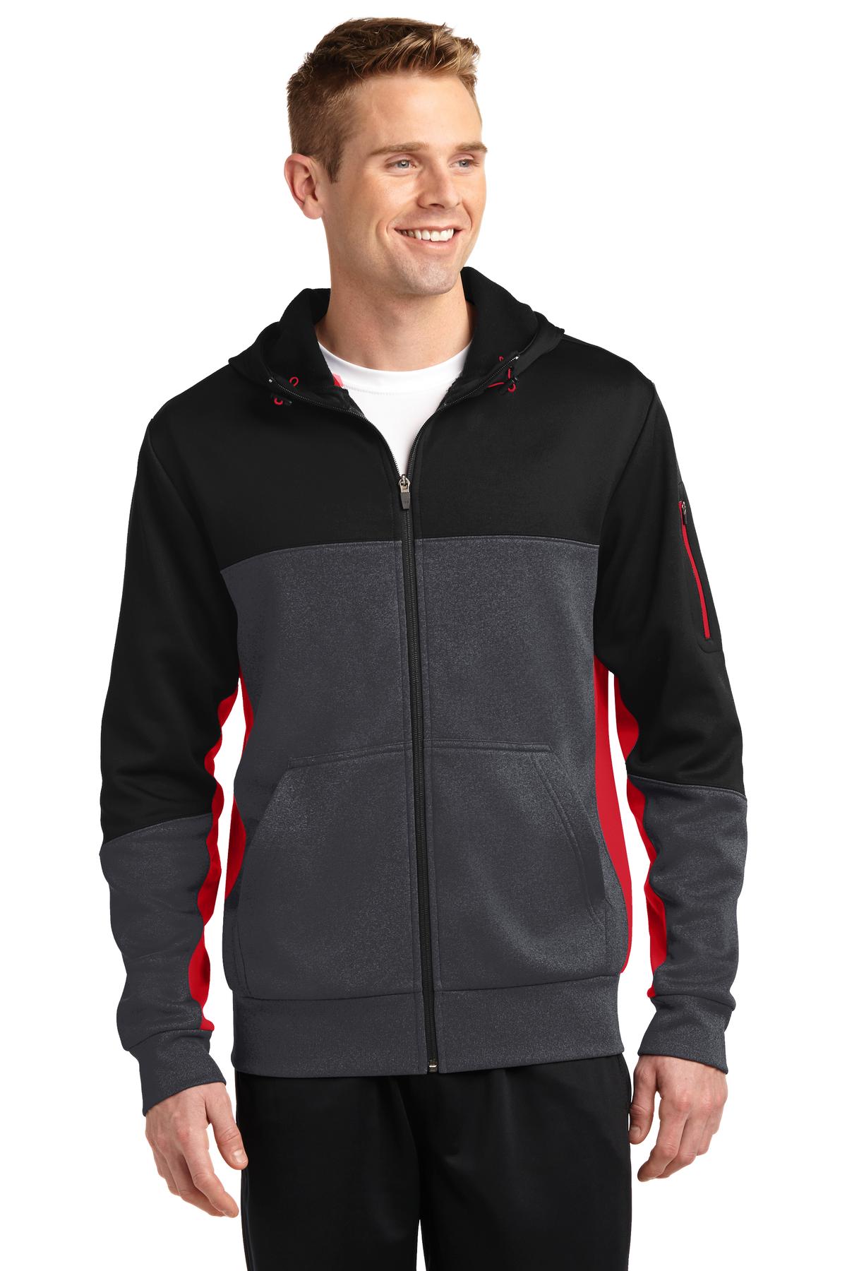 Sport-TekÃ‚Â® Tech Fleece Colorblock Full-Zip Hooded Jacket. ST245